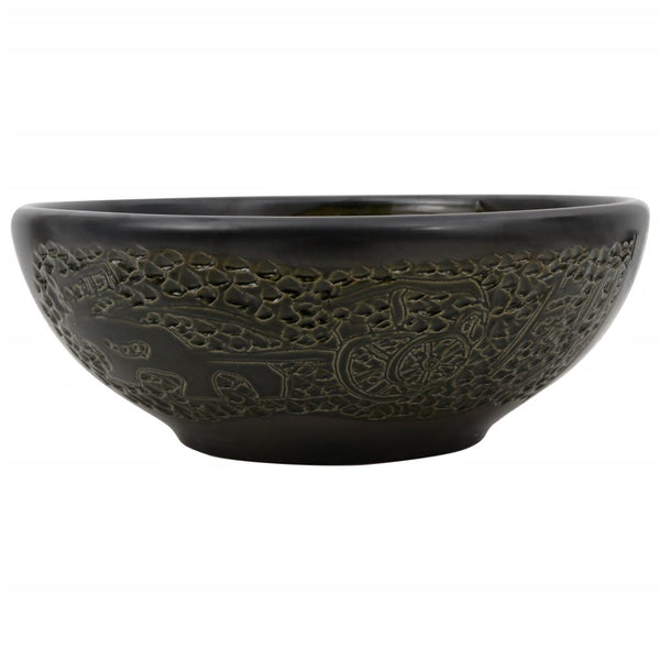 vidaXL Countertop Basin Black Round Ø41x14 cm Ceramic