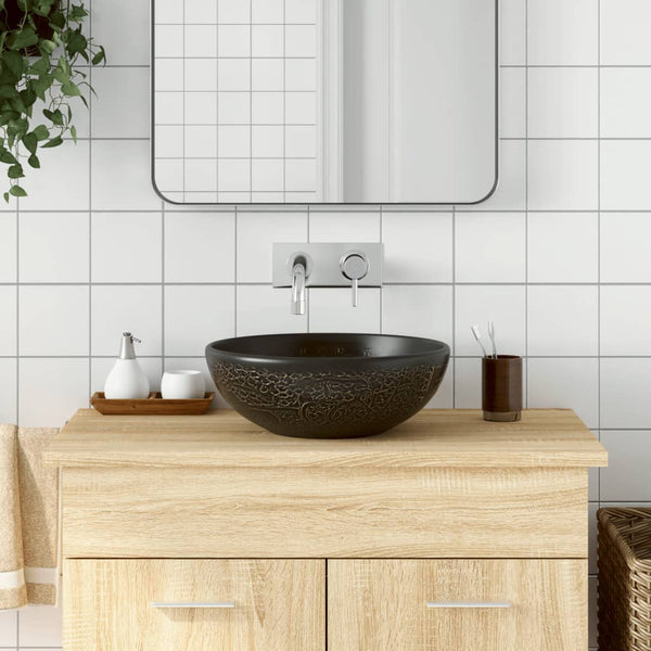 vidaXL Countertop Basin Black Round Ø41x14 cm Ceramic