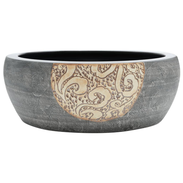 vidaXL Countertop Basin Black and Brown Round Ø41x14 cm Ceramic