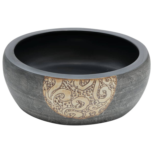 vidaXL Countertop Basin Black and Brown Round Ø41x14 cm Ceramic