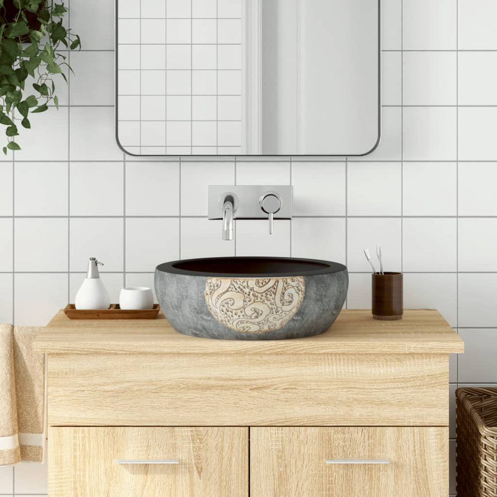 vidaXL Countertop Basin Black and Brown Round Ø41x14 cm Ceramic