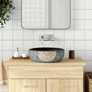 vidaXL Countertop Basin Black and Brown Round Ø41x14 cm Ceramic