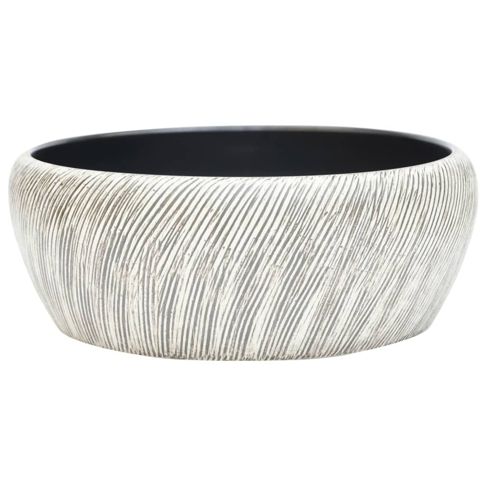 vidaXL Countertop Basin Black and Grey Round Ø41x14 cm Ceramic