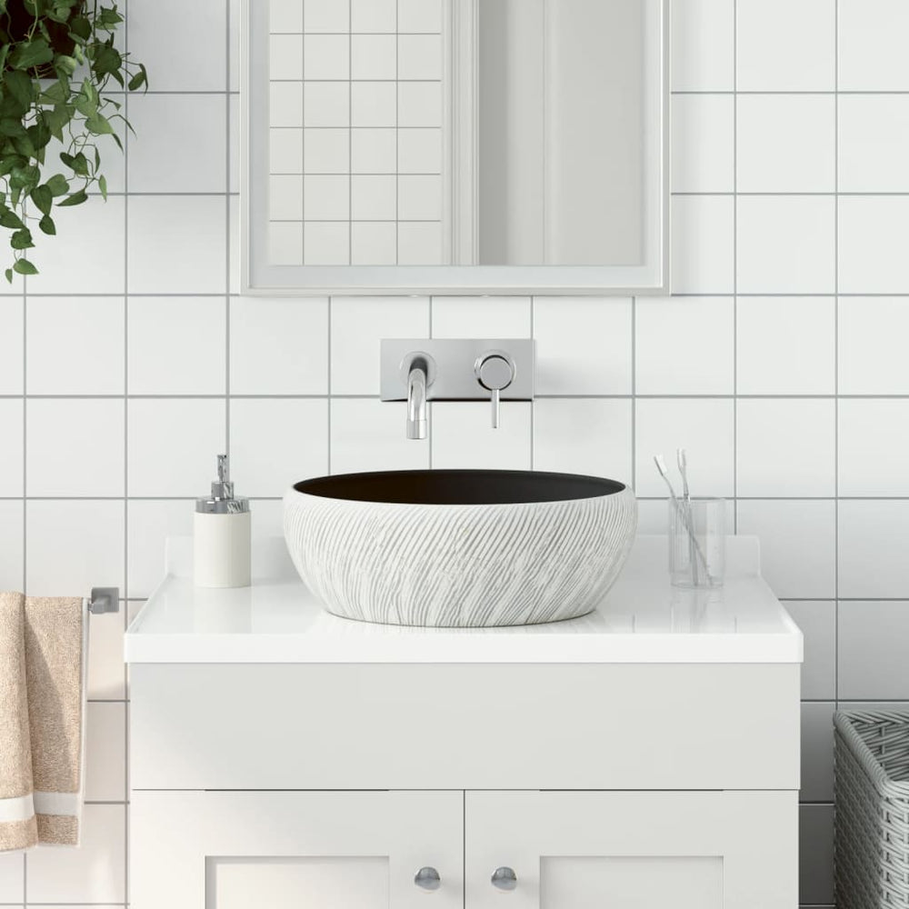 vidaXL Countertop Basin Black and Grey Round Ø41x14 cm Ceramic