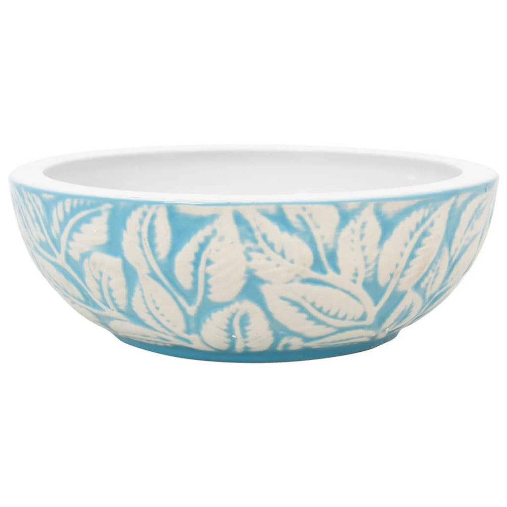 vidaXL Countertop Basin White and Blue Round Ø41x14 cm Ceramic