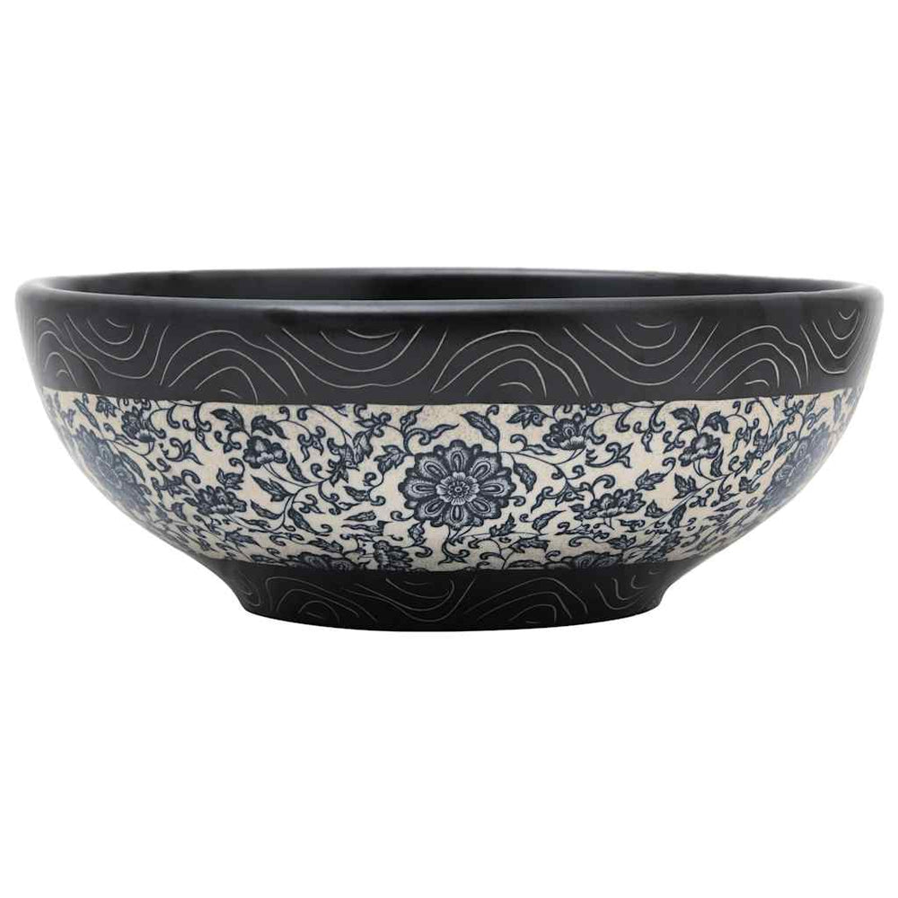 vidaXL Countertop Basin Black and Blue Round Ø41x14 cm Ceramic