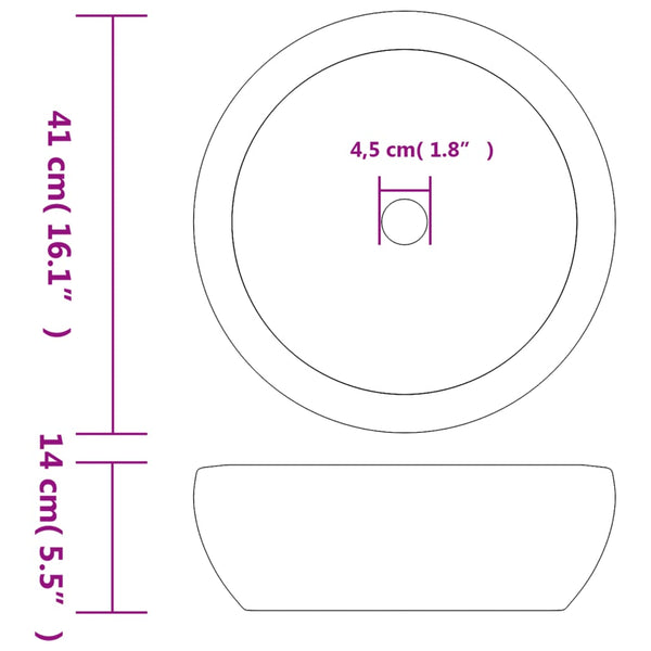vidaXL Countertop Basin Grey Round Ø41x14 cm Ceramic