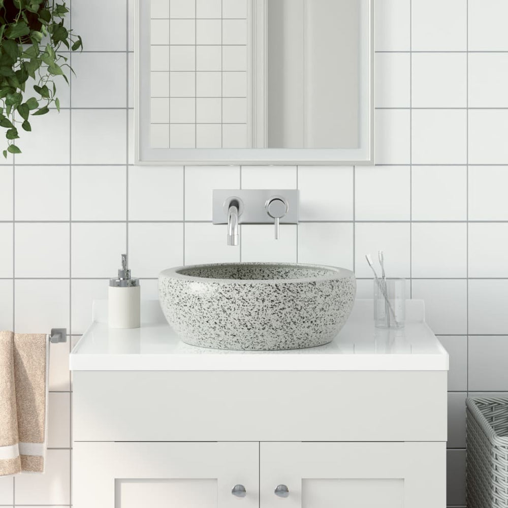 vidaXL Countertop Basin Grey Round Ø41x14 cm Ceramic