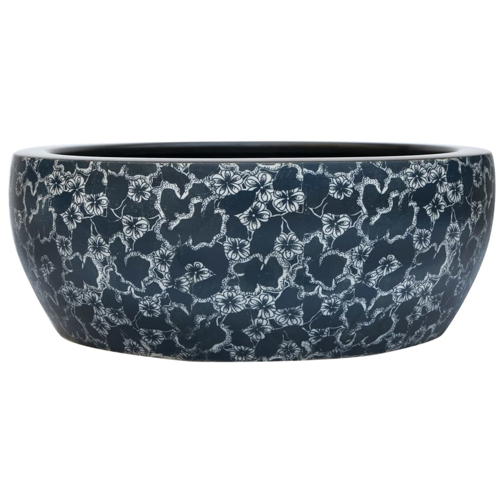 vidaXL Countertop Basin Black and Blue Round Ø41x14 cm Ceramic