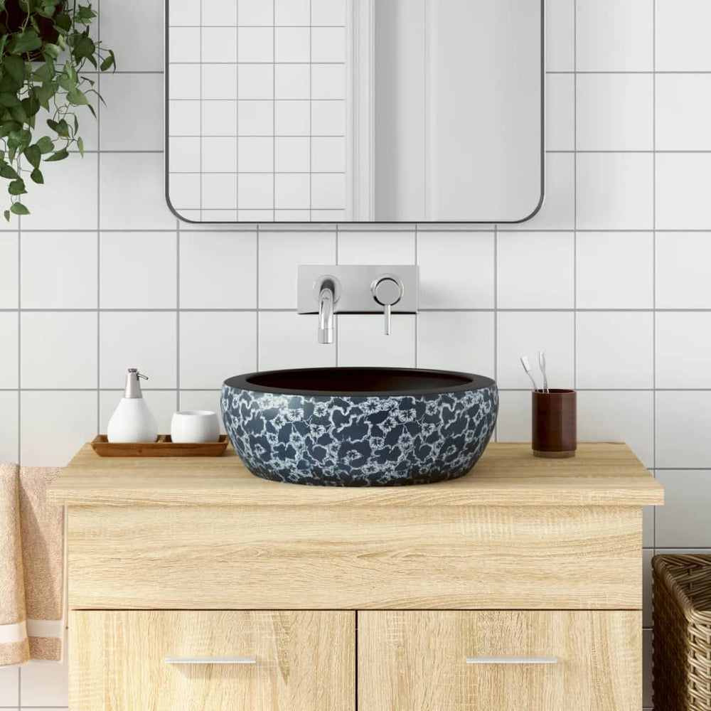vidaXL Countertop Basin Black and Blue Round Ø41x14 cm Ceramic