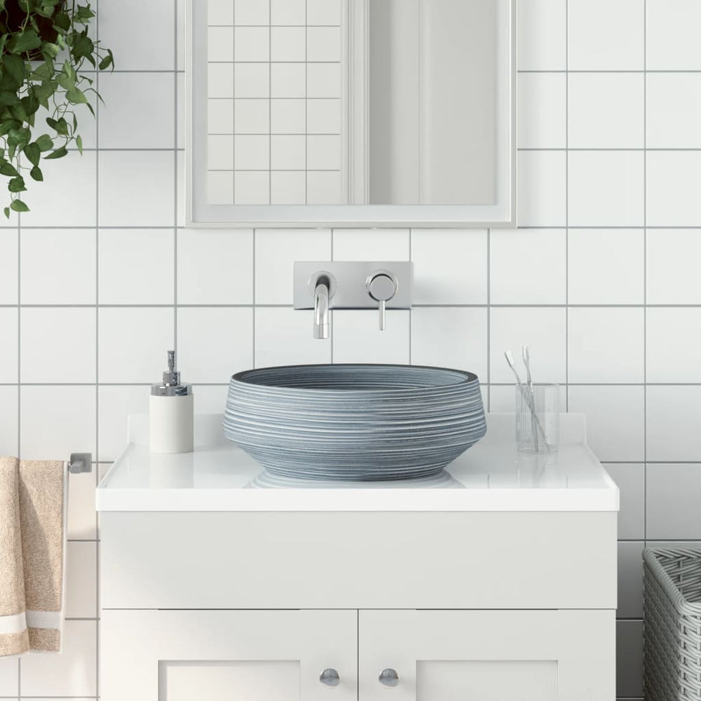 vidaXL Countertop Basin Grey Round Ø41x14 cm Ceramic