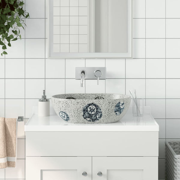 vidaXL Countertop Basin Grey and Blue Oval 47x33x13 cm Ceramic