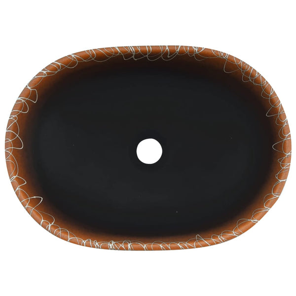 vidaXL Countertop Basin Black and Orange Oval 47x33x13 cm Ceramic
