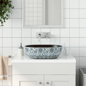 vidaXL Countertop Basin Black and Blue Oval 47x33x13 cm Ceramic