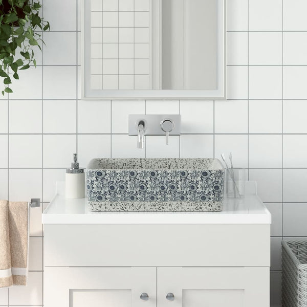vidaXL Countertop Basin Grey Blue Rectangular 46x35.5x13cm Ceramic