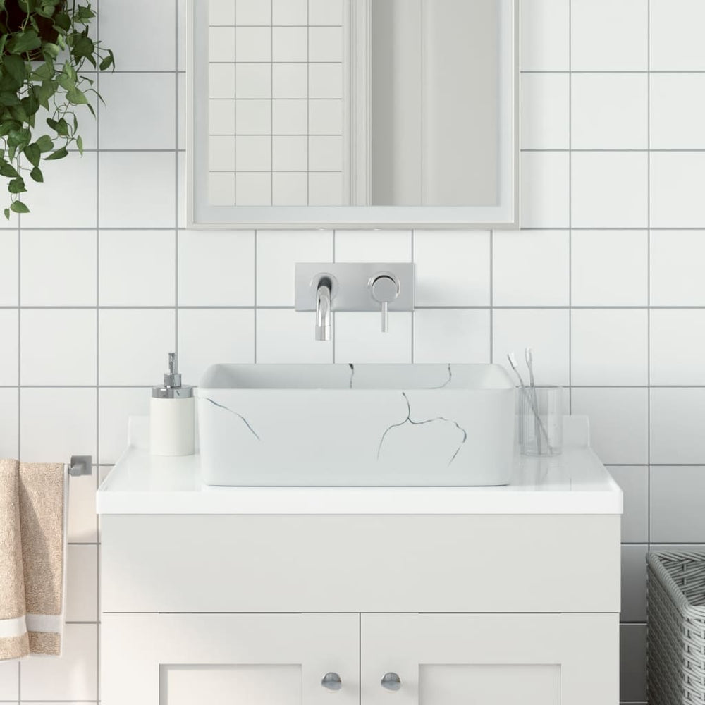 vidaXL Countertop Basin White Rectangular 46x35.5x13cm Ceramic