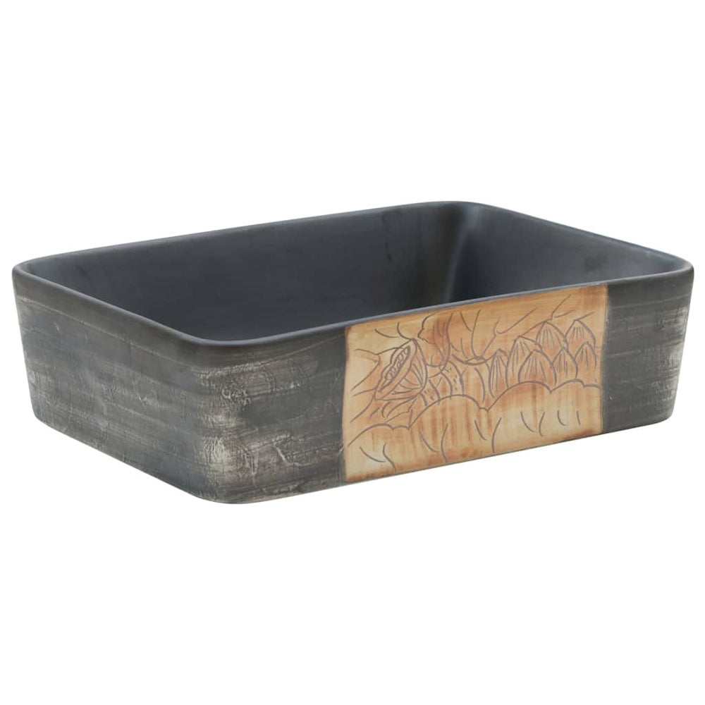 vidaXL Countertop Basin Black Brown Rectangular 46x35.5x13cm Ceramic