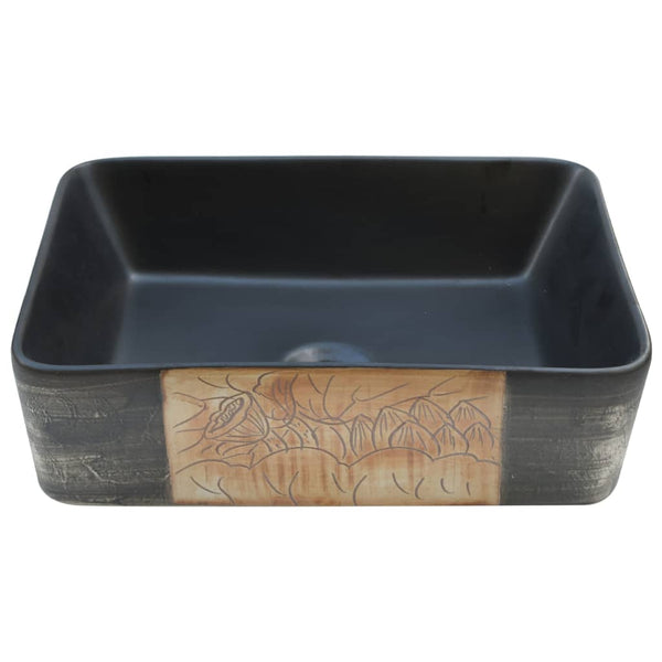vidaXL Countertop Basin Black Brown Rectangular 46x35.5x13cm Ceramic