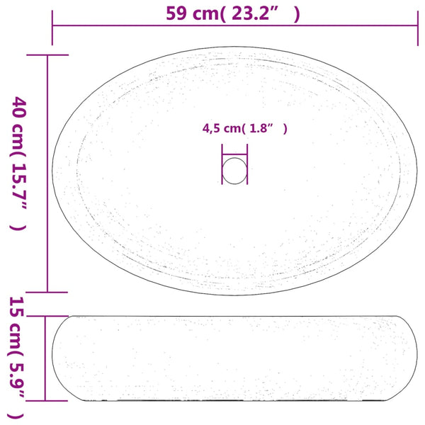 vidaXL Countertop Basin Sand-Colored Oval 59x40x15 cm Ceramic
