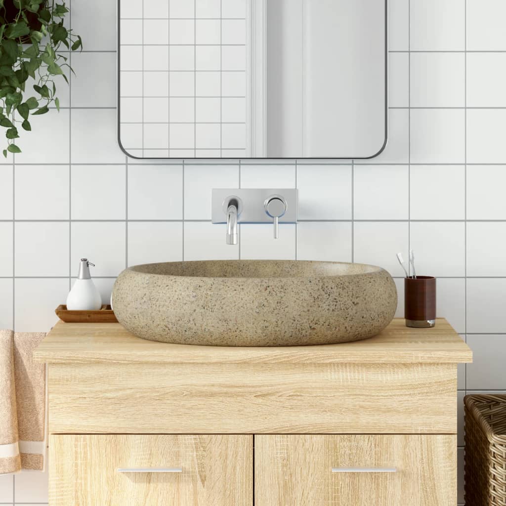 vidaXL Countertop Basin Sand-Colored Oval 59x40x15 cm Ceramic