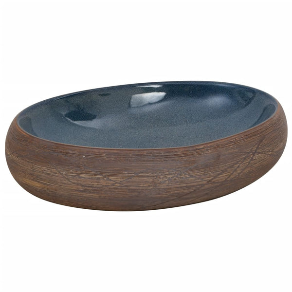 vidaXL Countertop Basin Brown and Blue Oval 59x40x15 cm Ceramic