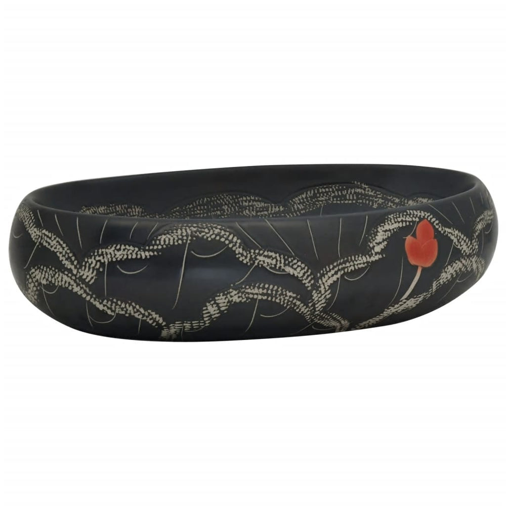 vidaXL Countertop Basin Black Oval 59x40x15 cm Ceramic