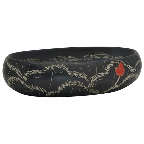 vidaXL Countertop Basin Black Oval 59x40x15 cm Ceramic