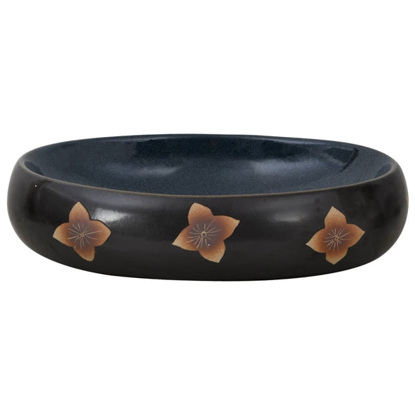 vidaXL Countertop Basin Black and Blue Oval 59x40x15 cm Ceramic