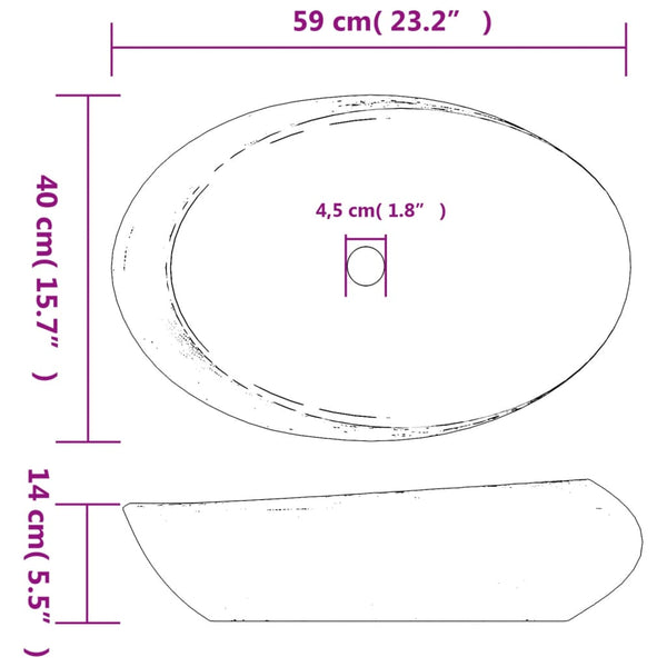 vidaXL Countertop Basin Grey and Black Oval 59x40x14 cm Ceramic