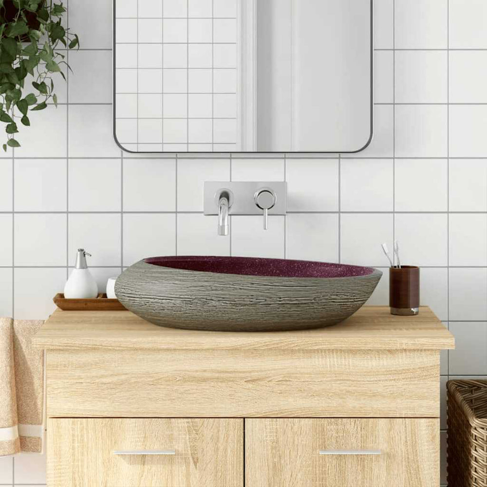 vidaXL Countertop Basin Purple and Grey Oval 59x40x14 cm Ceramic