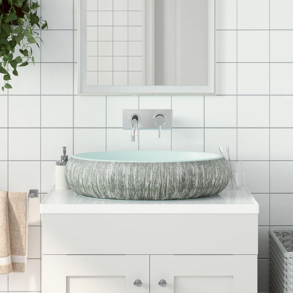 vidaXL Countertop Basin Grey and Blue Oval 59x40x15 cm Ceramic