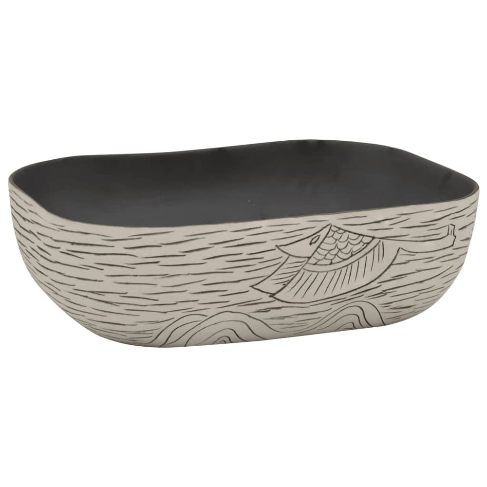 vidaXL Countertop Basin Grey Black Rectangular 48x37.5x13.5cm Ceramic