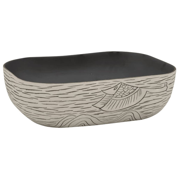 vidaXL Countertop Basin Grey Black Rectangular 48x37.5x13.5cm Ceramic