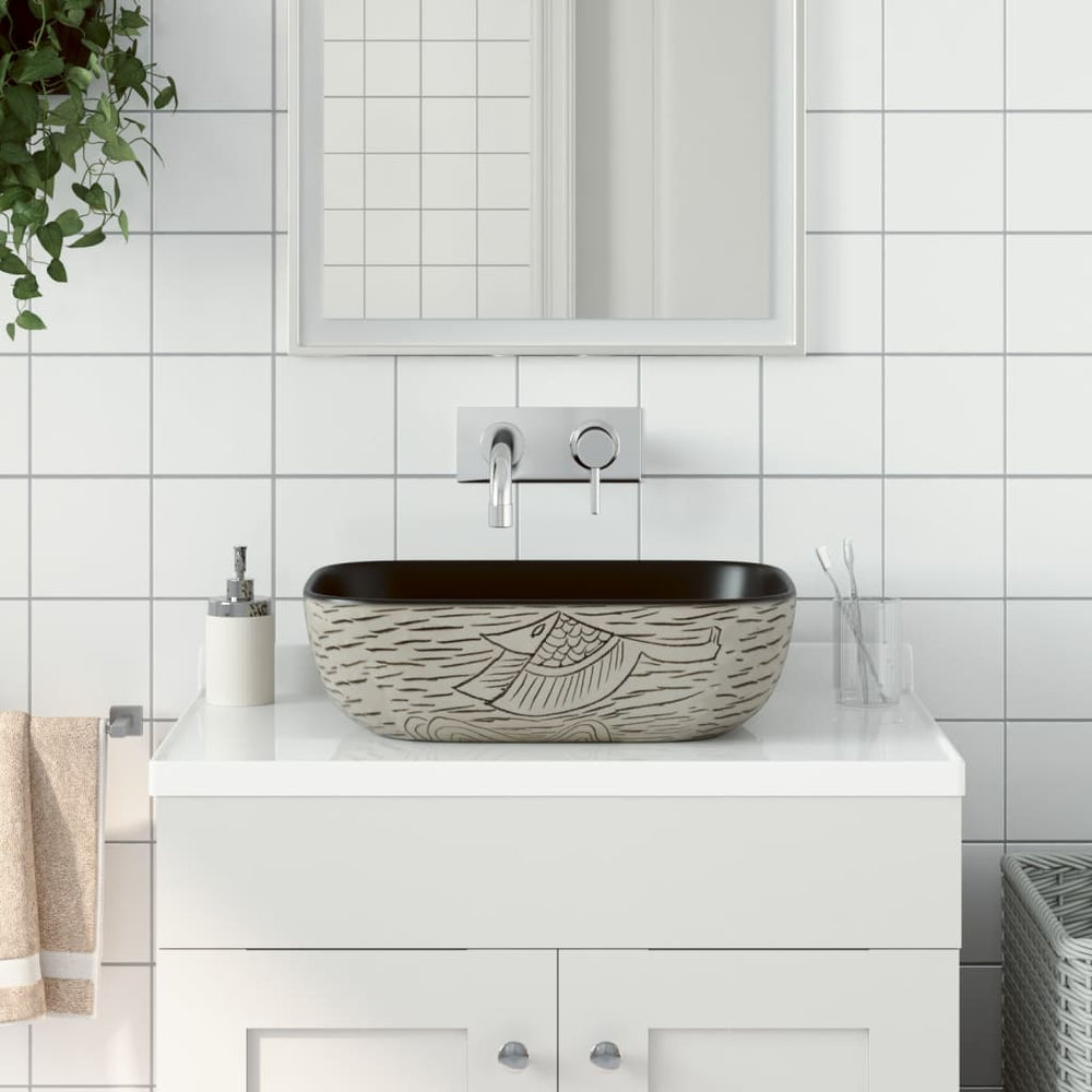 vidaXL Countertop Basin Grey Black Rectangular 48x37.5x13.5cm Ceramic