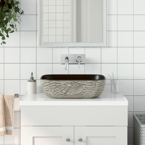 vidaXL Countertop Basin Grey Black Rectangular 48x37.5x13.5cm Ceramic