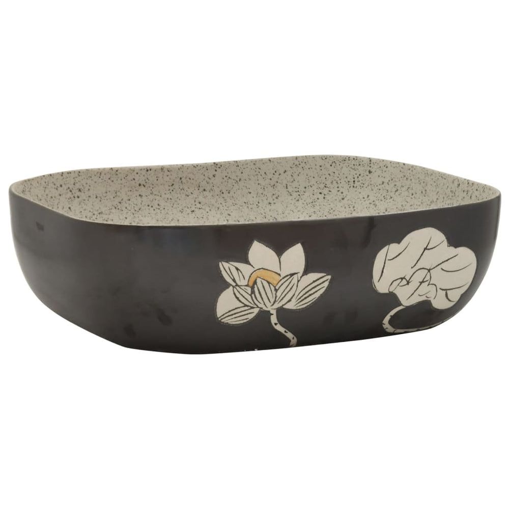 vidaXL Countertop Basin Grey Black Rectangular 48x37.5x13.5cm Ceramic