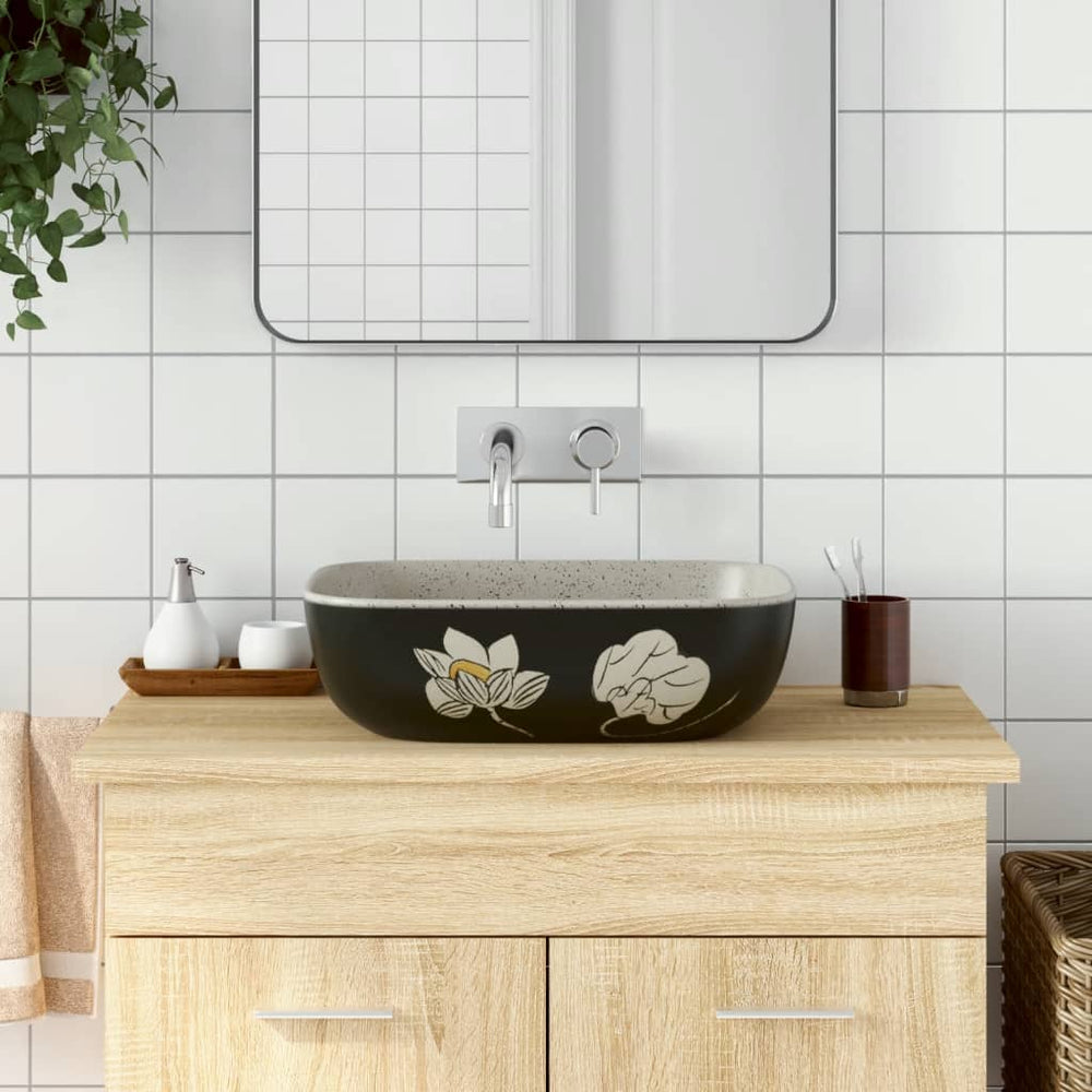 vidaXL Countertop Basin Grey Black Rectangular 48x37.5x13.5cm Ceramic