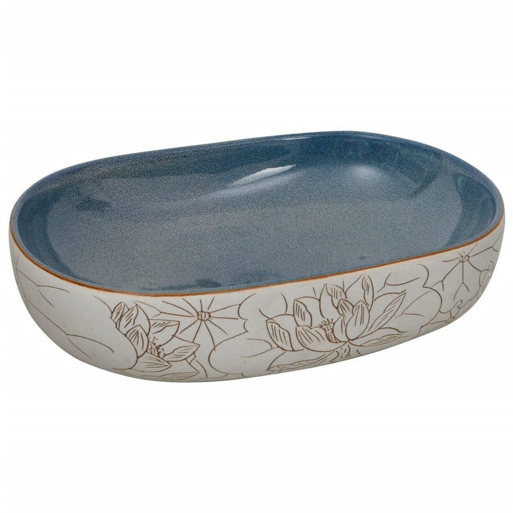 vidaXL Countertop Basin Sand Blue Oval 59x40x14 cm Ceramic