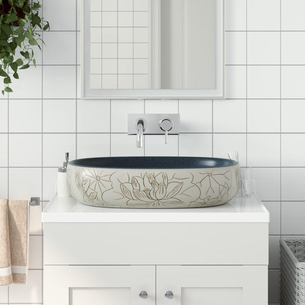 vidaXL Countertop Basin Sand Blue Oval 59x40x14 cm Ceramic