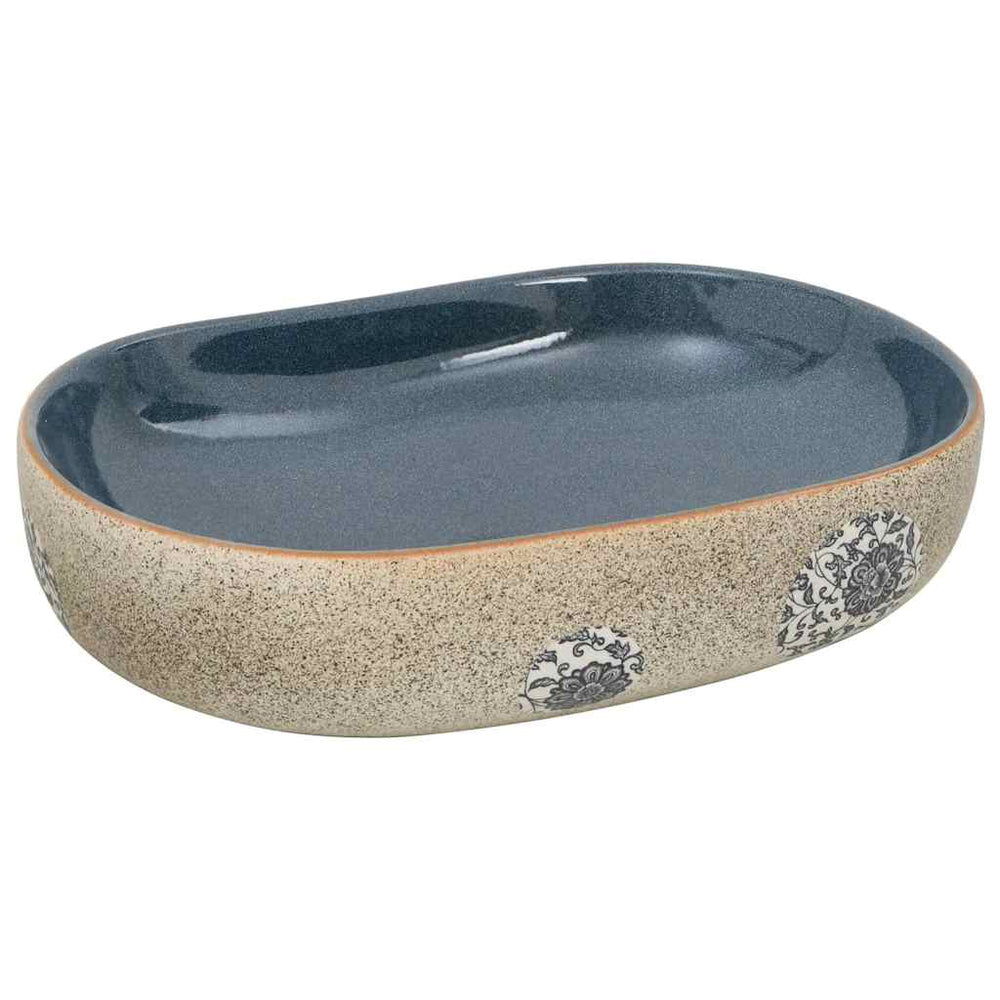 vidaXL Countertop Basin Sand Blue Oval 59x40x14 cm Ceramic
