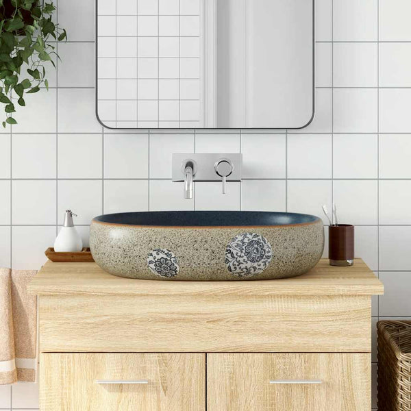 vidaXL Countertop Basin Sand Blue Oval 59x40x14 cm Ceramic