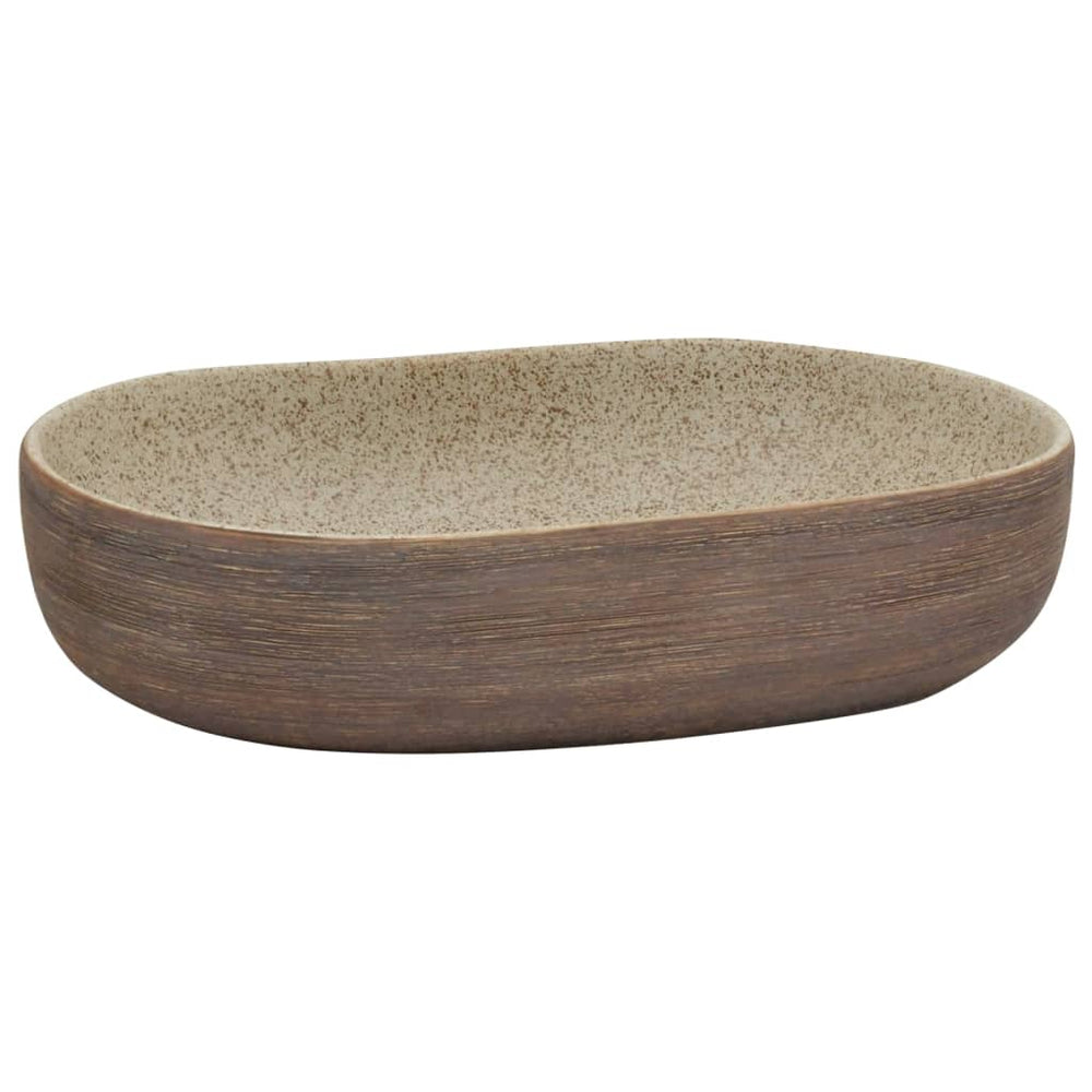 vidaXL Countertop Basin Sand Brown Oval 59x40x14 cm Ceramic
