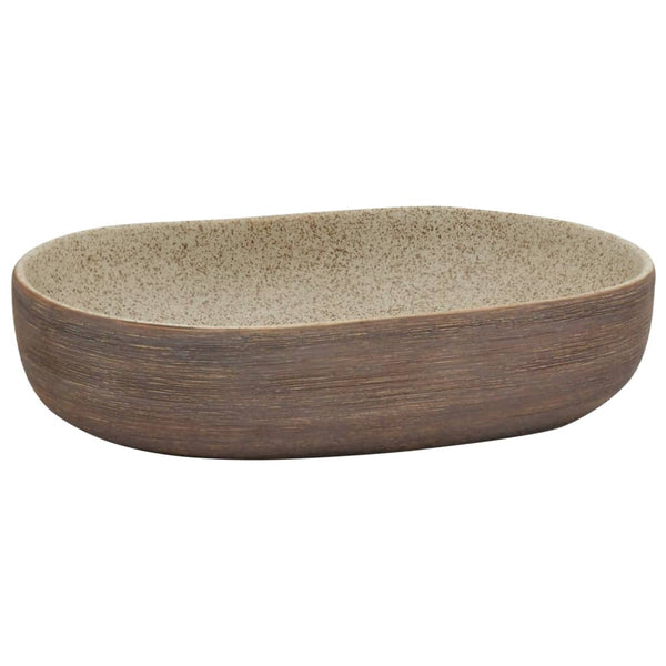 vidaXL Countertop Basin Sand Brown Oval 59x40x14 cm Ceramic