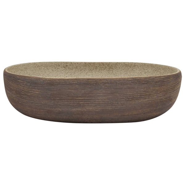 vidaXL Countertop Basin Sand Brown Oval 59x40x14 cm Ceramic