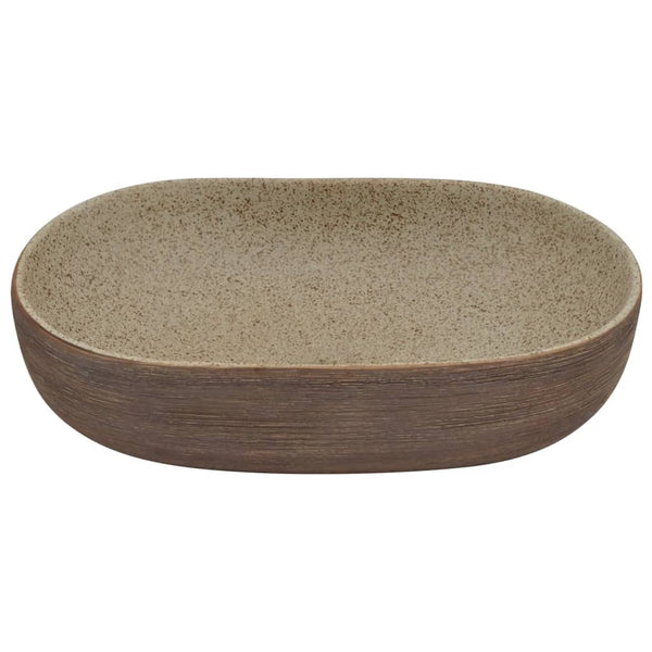 vidaXL Countertop Basin Sand Brown Oval 59x40x14 cm Ceramic