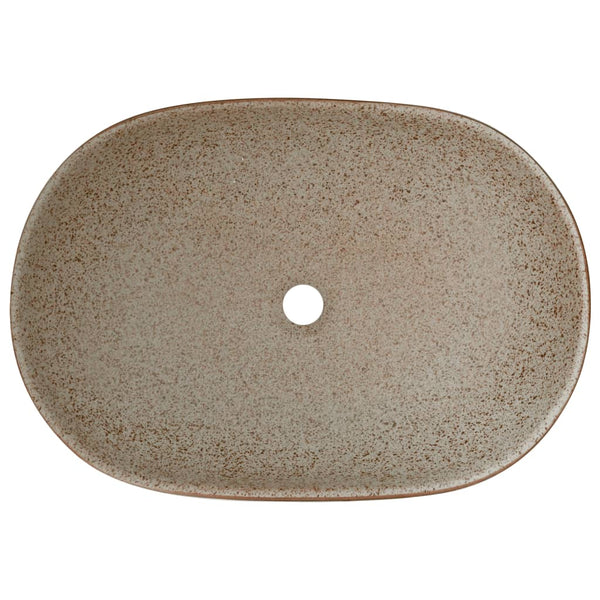 vidaXL Countertop Basin Sand Brown Oval 59x40x14 cm Ceramic