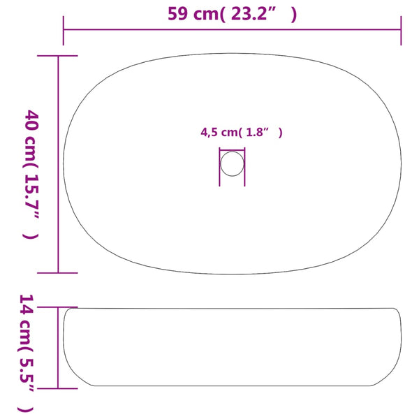 vidaXL Countertop Basin Blue Oval 59x40x14 cm Ceramic