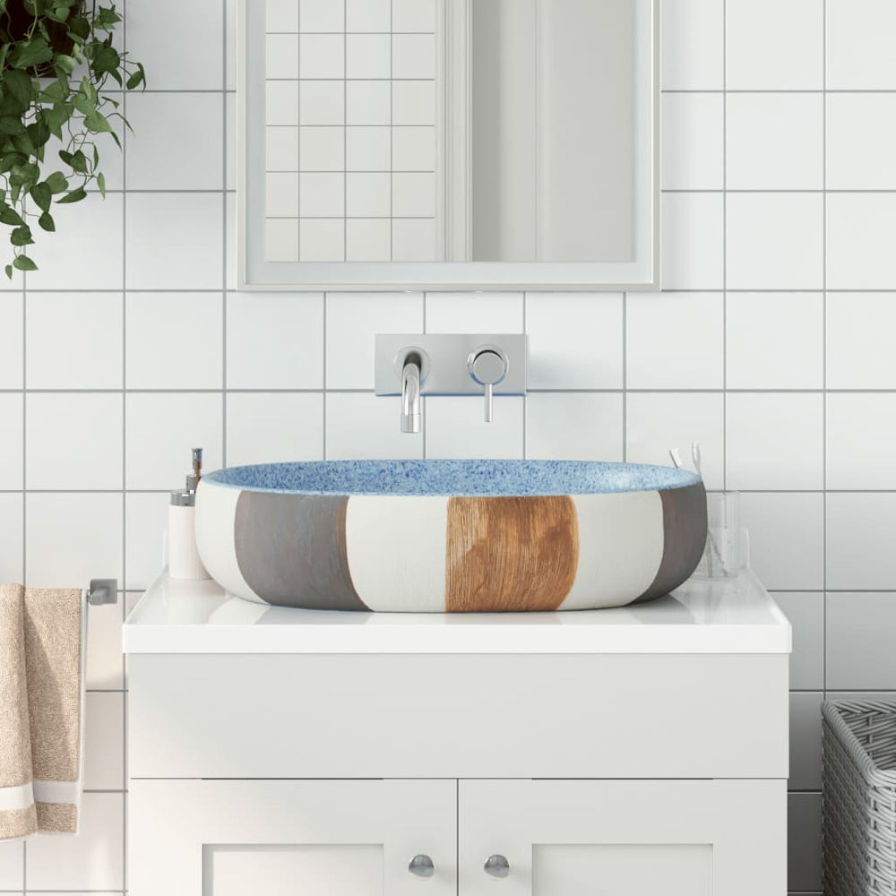 vidaXL Countertop Basin Multicolour Oval 59x40x14 cm Ceramic