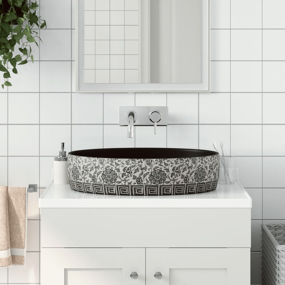 vidaXL Countertop Basin Black Blue Oval 56.5x36.5x13.5 cm Ceramic