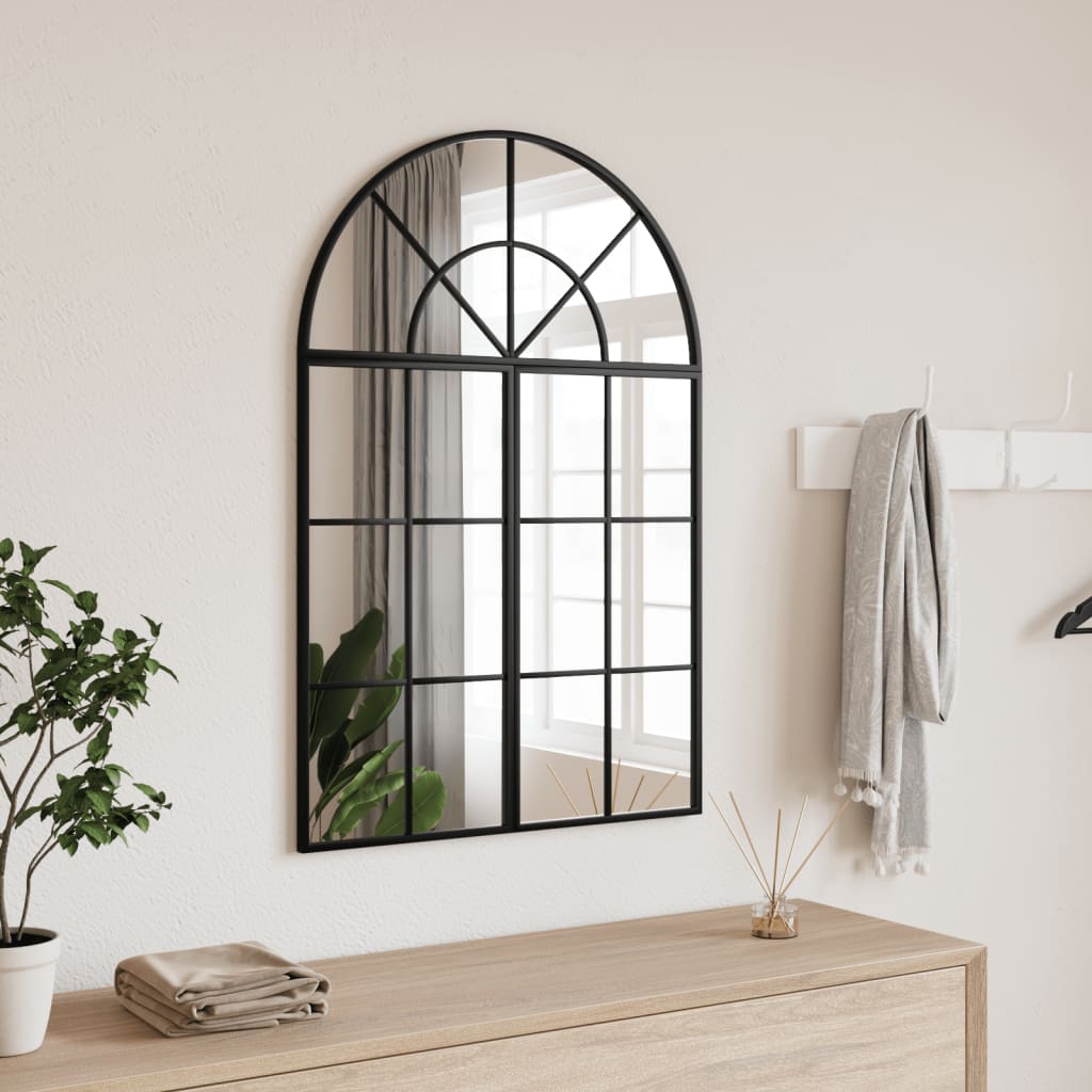 vidaXL Wall Mirror Black 60x90 cm Arched Iron